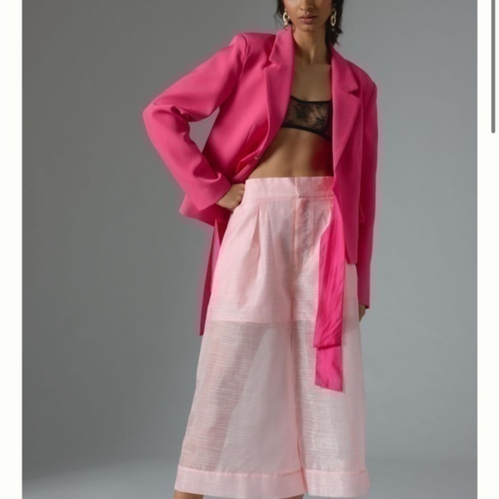 NWT Anthropologie Maeve Hot Pink Ribbon Detail Blazer Jacket Unique XS $128